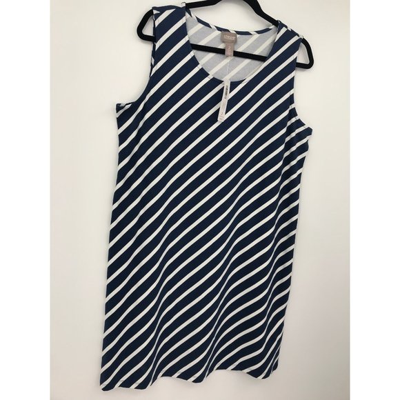 Chico's Sleeveless Striped V-Neck Stretch Dress Blue White Size 2 (12) NEW - Picture 2 of 6